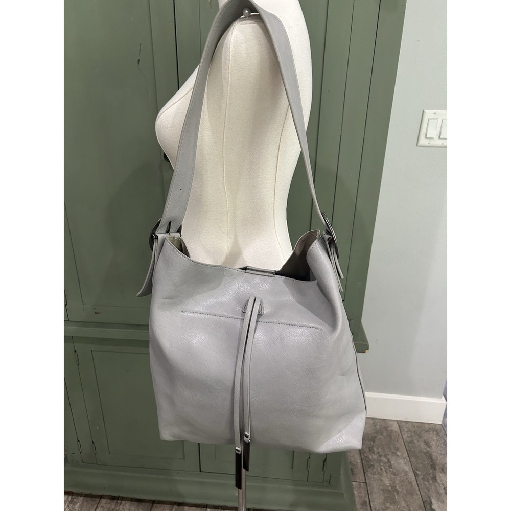 Joy Accessories JA L8051 Jillian Vegan Leather Large Hobo Bag w/Tassel Soft Grey